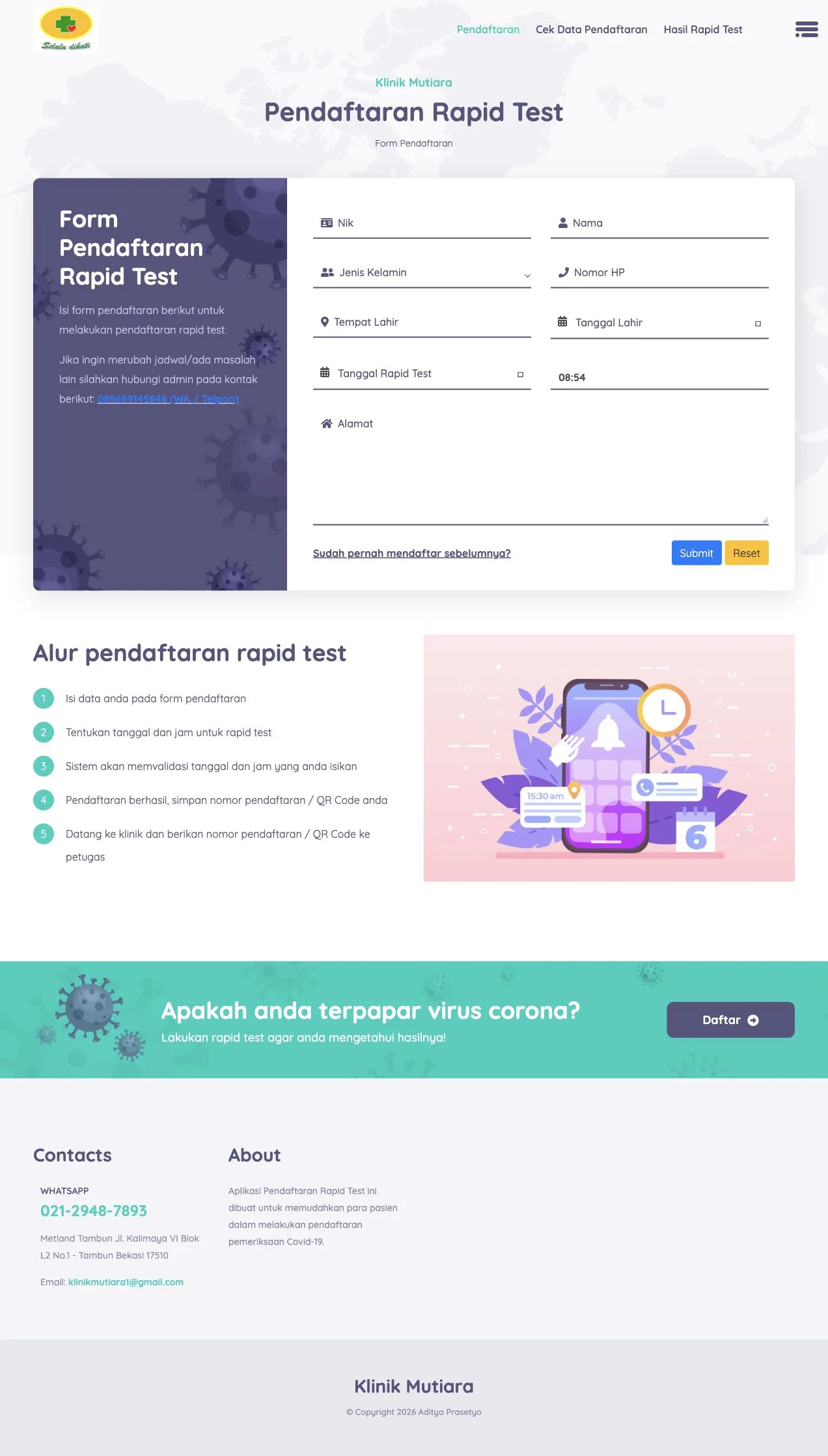 Rapid Test Registration patient registration form
